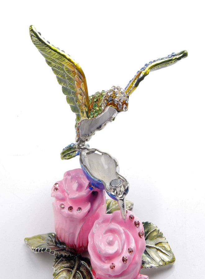 SEVENBEES Decorative Jewelry Boxes for Ring - Hummingbird Figurine Hinged Trinket Box - Hummingbird on Pink Flowers Figurine Collectibles - Image 2
